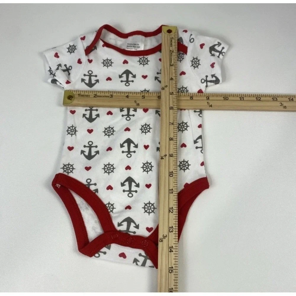 Sleeping Baby Bodysuit Pants Set Kids 3M Red White Nautical Anchor Ship Wheel